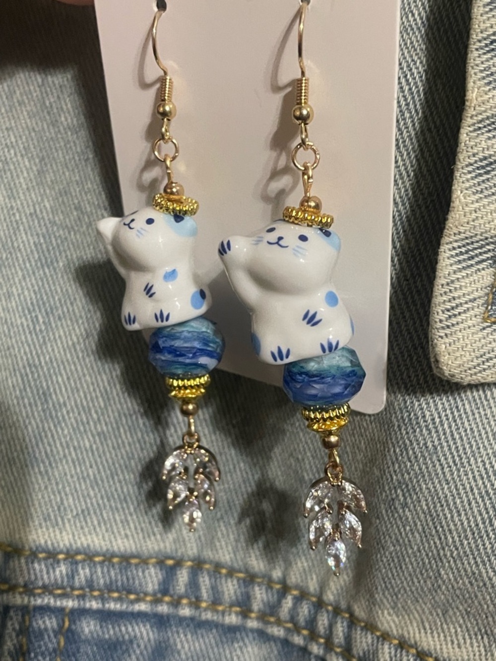 French Parisian Lucky Cat Drop Earrings
